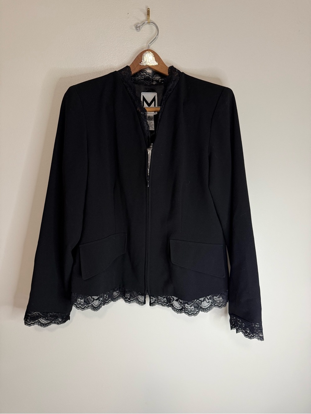 Marc Bouwer NWT Black Lace-Trim Zip Front Women's Jacket in size 10